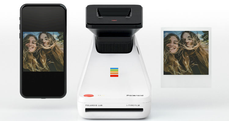 polaroid lab with smartphone and photo