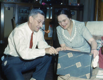 man giving a present to a woman